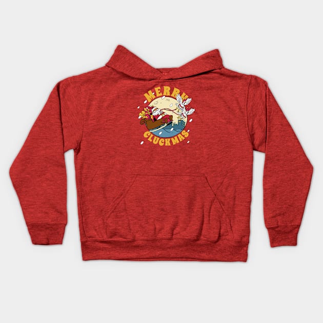 Merry Cluckmas // Funny Christmas Chickens & Santa Kids Hoodie by SLAG_Creative